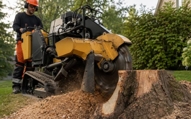 Stump grinder removing a tree stump below grade