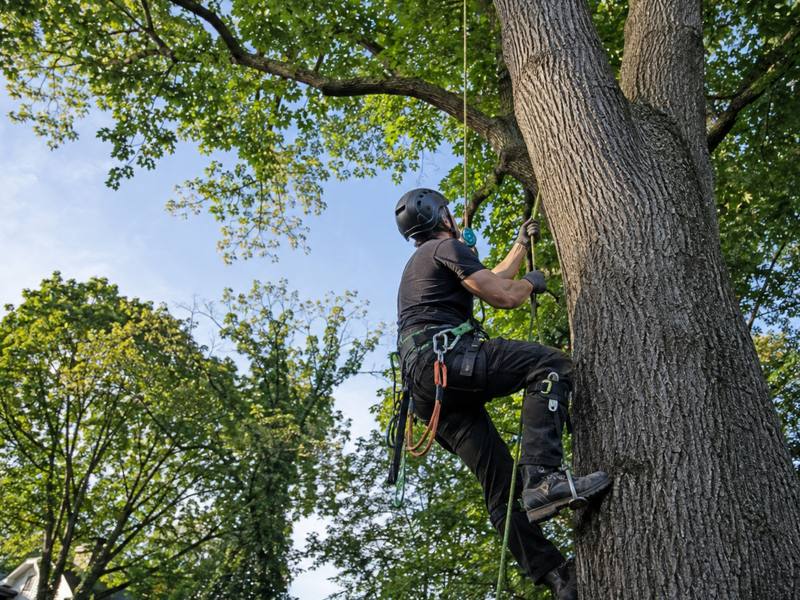 Wide view of a freshly trimmed residential tree canopy